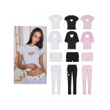 26 New Valentine's Day Limited Edition Heart-Shaped Hollow Short-Sleeve T-Shirt and Straight-Leg Shorts Casual Versatile Set