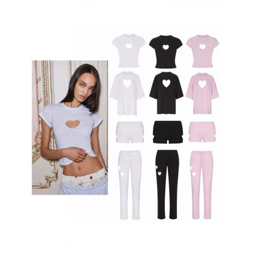 26 New Valentine's Day Limited Edition Heart-Shaped Hollow Short-Sleeve T-Shirt and Straight-Leg Shorts Casual Versatile Set