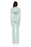 Slim-fit hooded zip-up short jacket and pants set with letter print and contrast stitching