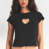 American  New Valentine's Day Limited Edition Heart-Shaped Hollow Short-Sleeve T-Shirt, Shorts, Straight Pants Casual Versatile Set