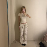 original label!Easter lamb and bunny letter jacquard short-sleeve top T-shirt and straight-leg pants