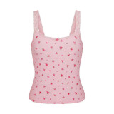 floral pink stretchy tight top with lace straps