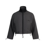 25 Fall/Winter New Top, Stand Collar, Loose Fit, Drawstring Zipper Short Sweatshirt, Fashionable Hot Girl Sporty Style
