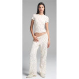 -style European and American sexy LOGO POINTELLE Valentine's Day floral hollow-out cotton set
