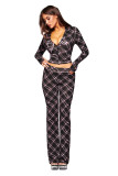 Slim-fit hooded zip-up short jacket and pants set with letter print and contrast stitching