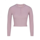 -style long-sleeve T-shirt, new waffle series knitted pullover top, slimming effect