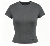 top T-shirt short sleeve stretch slim fit Kylie style ribbed pure cotton crew neck base shirt