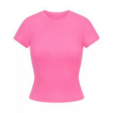 top T-shirt short sleeve stretch slim fit Kylie style ribbed pure cotton crew neck base shirt