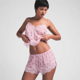 Valentine's Day ROMANCE LACE CAMI SHORT SET Silk Lace Cami Home Wear Set
