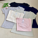 im*s new in stock American style hot girl square neck slim-fit short-sleeve versatile T-shirt top for women,  style