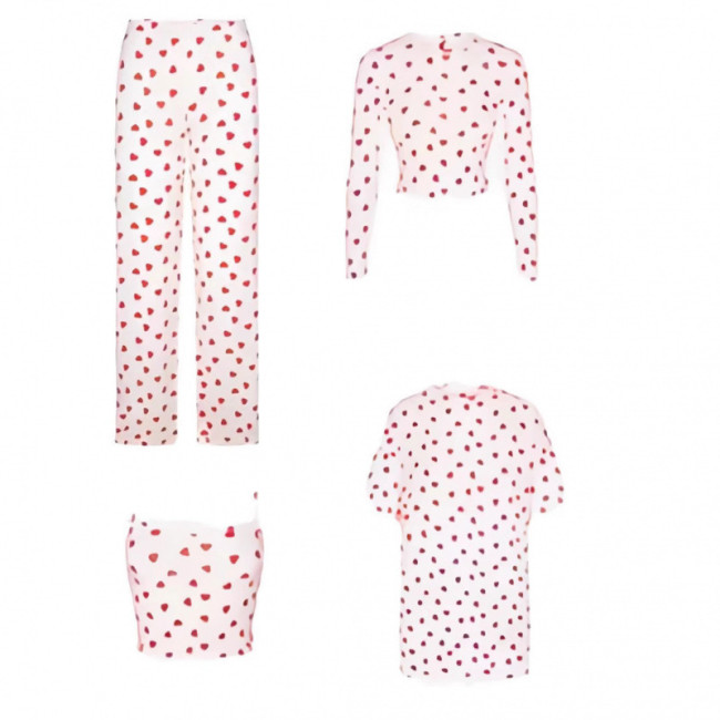 -style Valentine's Day limited edition heart-pattern modal comfortable and breathable loungewear, short long-sleeve pajamas