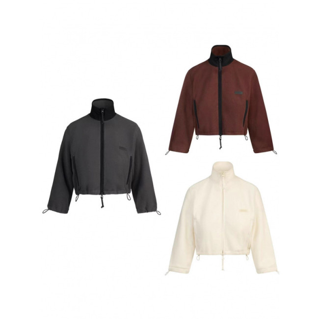 25 Fall/Winter New Top, Stand Collar, Loose Fit, Drawstring Zipper Short Sweatshirt, Fashionable Hot Girl Sporty Style