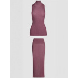 New Knitted Sleeveless High-Neck Tank Top and Bodycon Skirt Set for Women