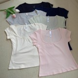 alternative to  COTTON JERSEY SCOOP NECK T-SHIRT square neck French short-sleeve T-shirt