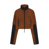 25 Fall/Winter Casual Sportswear Women's Color-Block Long-Sleeve Stand-Up Collar Lamb Wool Versatile Long-Sleeve High-Collar Short Jacket