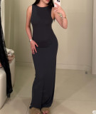 In-stock I*MS round-neck sleeveless tank dress, solid color stretchy knitted shapewear slip dress for summer