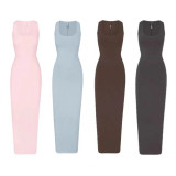 NEW VINTAGE Long New Vintage Slit U-Neck Tank Dress