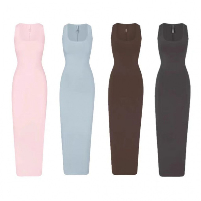 NEW VINTAGE Long New Vintage Slit U-Neck Tank Dress