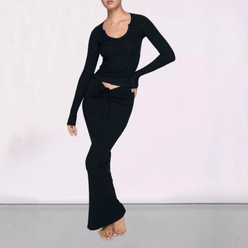 -style European and American pleated design women's high-waisted slimming mid-length pencil irt