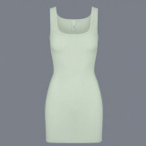 *s*k*  bodycon pink ribbed slip dress sleeveless U-neck tank dress mint green