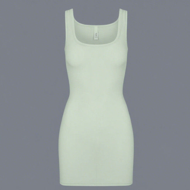 *s*k*  bodycon pink ribbed slip dress sleeveless U-neck tank dress mint green