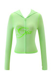 Slim-fit hooded zip-up short jacket and pants set with letter print and contrast stitching