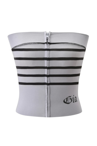 New fashion striped zip-up tube top casual relaxed slim-fit long pants comfortable simple set