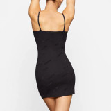 rhinestone letter logo tight-fitting bodycon slip dress sexy lace dress