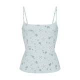 Summer New Printed Versatile Slim-Fit Round-Neck T-Shirt Blue Strapless Casual Shorts Set