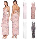 Sexy hot girl unique plant paisley pattern mesh breathable butterfly shadow suspender long dress