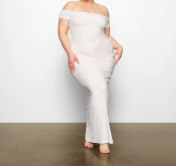 Kendall's new -style off-shoulder vertical stripe modal long dress with elastic shoulders and short sleeves