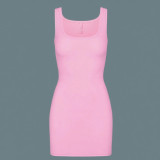 *s*k*  bodycon pink ribbed slip dress sleeveless U-neck tank dress mint green
