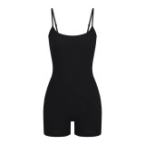 -style SOFT LOUNGE SCOOP ONESIE suspender jumpsuit with three-quarter length pants