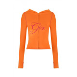 Slim-fit hooded zip-up short jacket and pants set with letter print and contrast stitching