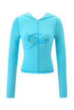 Slim-fit hooded zip-up short jacket and shorts set with letter print and contrast stitching