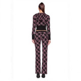 American retro wave pattern embroidered sweet and spicy Barbie striped plaid long-sleeve hooded jacket and casual pants