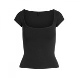 COTTON JERSEY SCOOP NECK T-SHIRT French square neck short-sleeve T-shirt