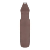 -style CLOUD HALTER LONG DRESS sexy halter neck sleeveless backless dress