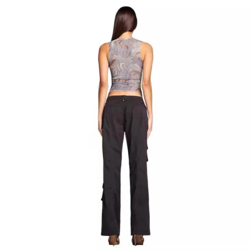European and American hot girl's marble striped slim-fit printed sleeveless mesh halter neck top