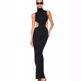 European and American style metallic butterfly cutout backless dress, sexy and slimming, high-neck, slit, elegant long dress