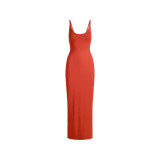 Round Neck Strap Dress Long Skirt SMOOTH LAYERS SCOOP NECK LONG