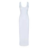 SOFT LOUNGE Lace Floral Stretch Dress Ribbed Backless Strap Long Dress