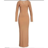 -style pure and alluring slim-fit bodycon black square-neck long-sleeve dress for women