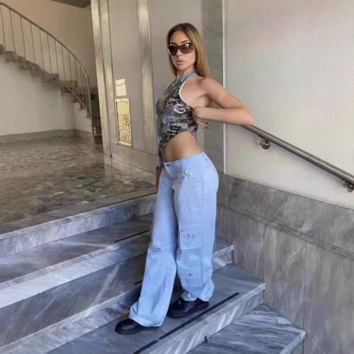 European and American sexy irregular halter neck tie-up camisole, waist-revealing slim-fit crop top