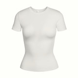 Correct  COTTON JERSEY  European and American style angled waist short-sleeved T-shirt base top