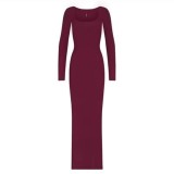 -style pure and alluring slim-fit bodycon black square-neck long-sleeve dress for women
