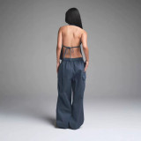 OUTDOOR HEAVY JERSEY HALTER TOP Deep V-neck Backless Camisole Top