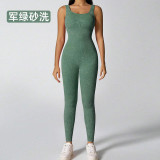 Seamless knitted tie-dye jumpsuit, European and American cross-border style, with removable chest pads, ribbed tight-fitting clothing for women