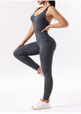 Cross-border leopard print cross-back deep V sports yoga jumpsuit for women, tummy control and butt-lifting slim-fit jumpsuit