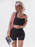 Seamless sports yoga shorts set for women, ribbed fitness outfit, outdoor sports tank top, peach butt shorts